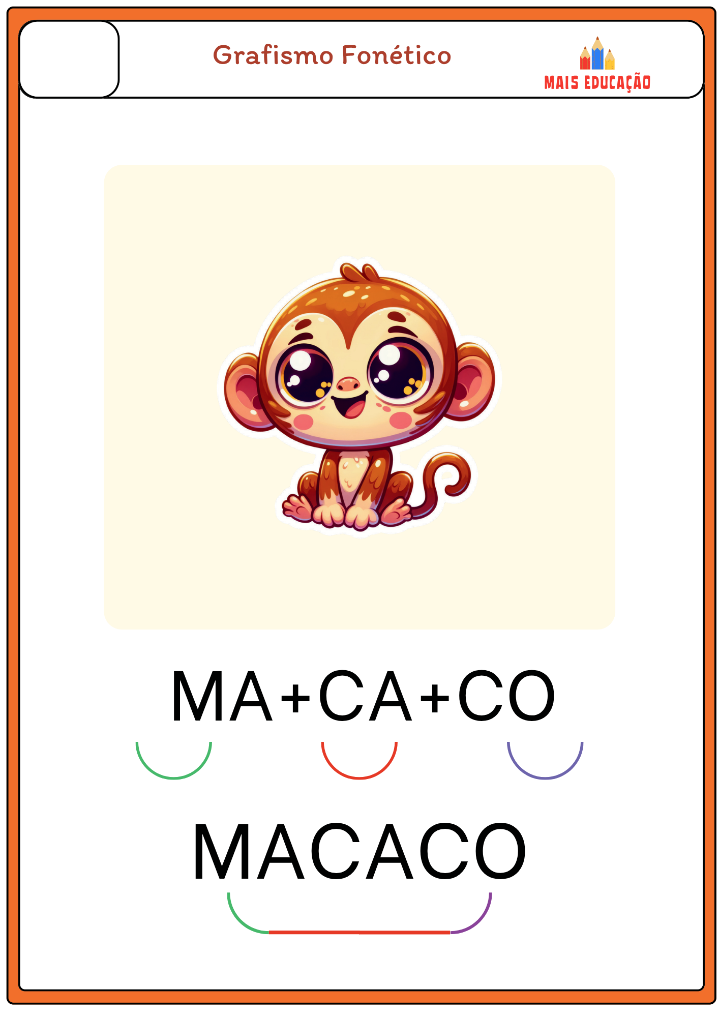 Atividade de grafismo fonético com macaco